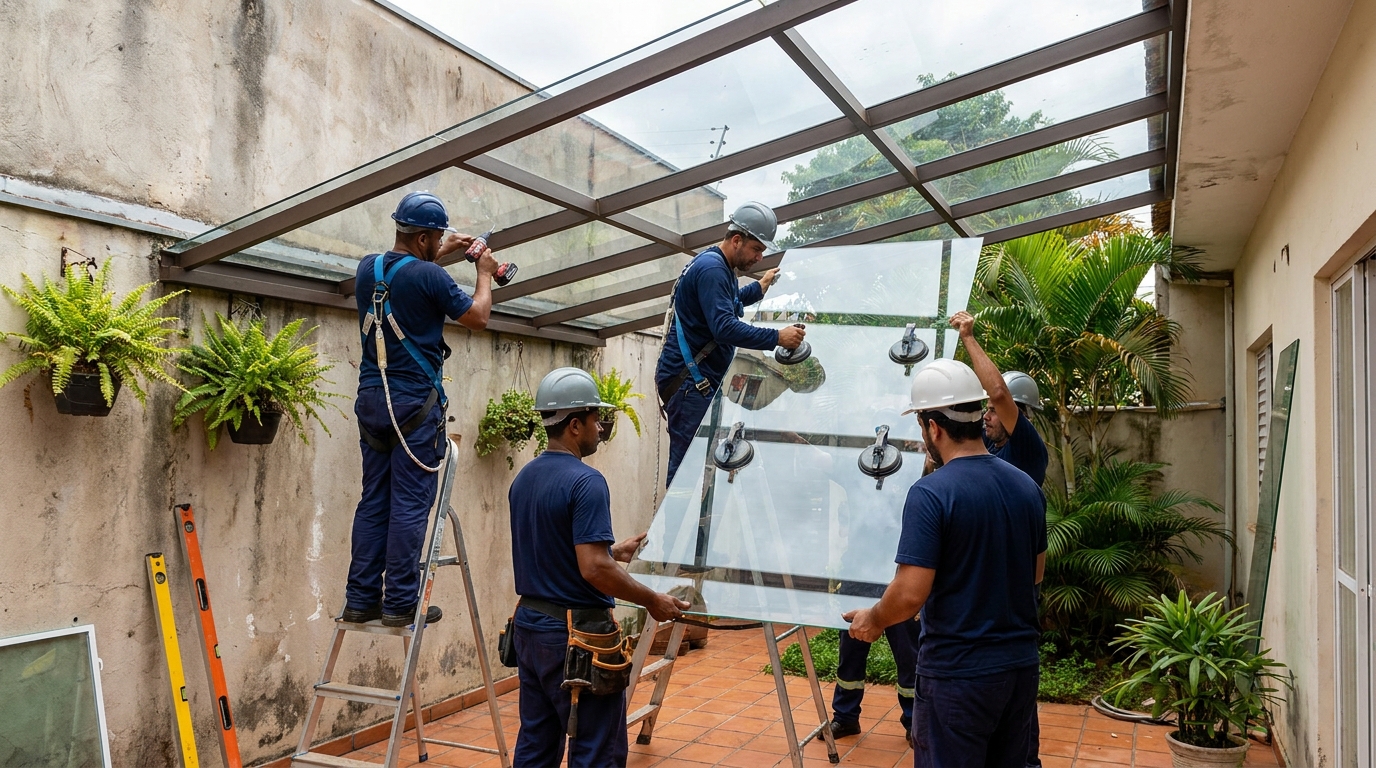 Instalação de cobertura de vidro em Santo André-SP